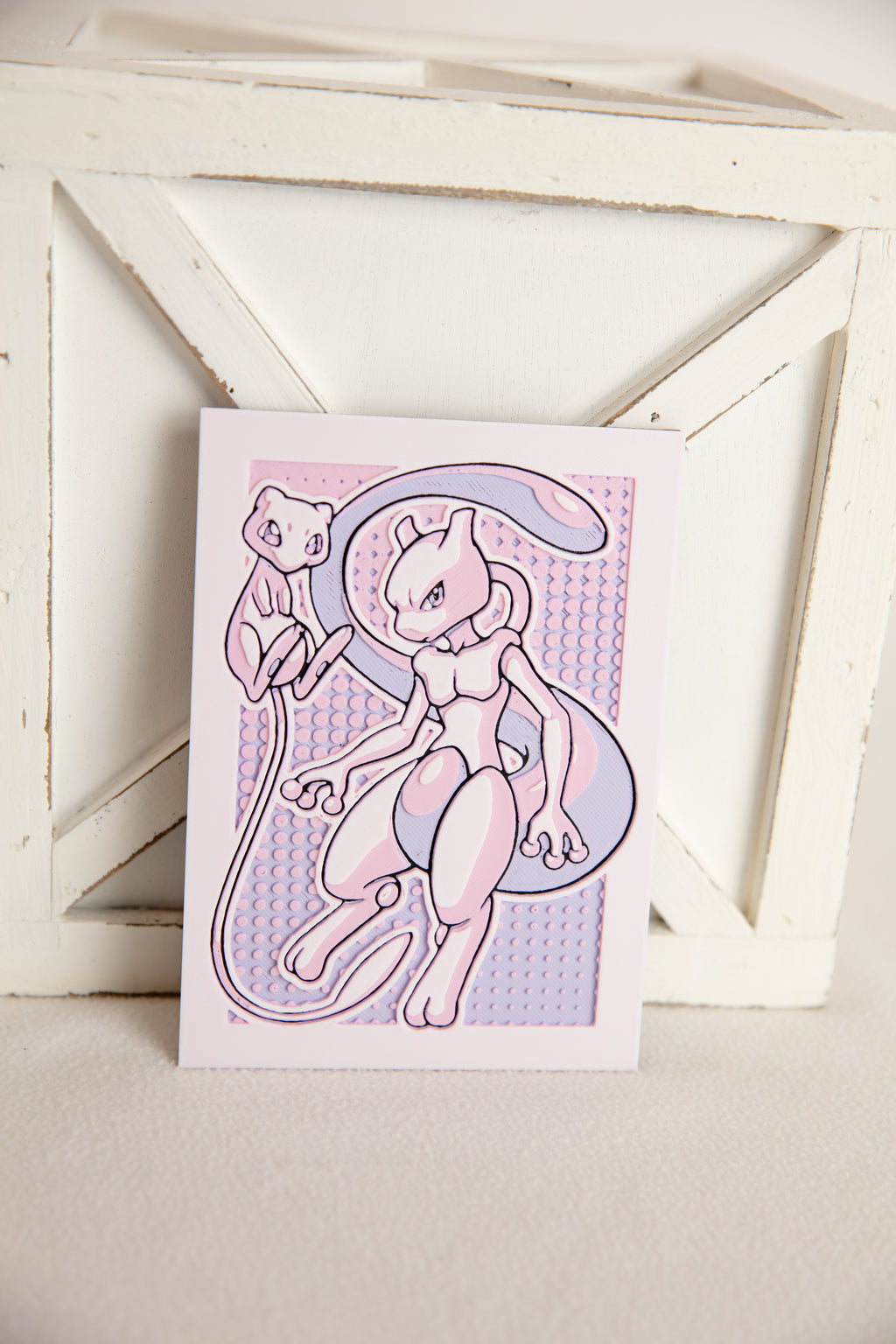 Monochrome Mew and Mewtwo Hueforge